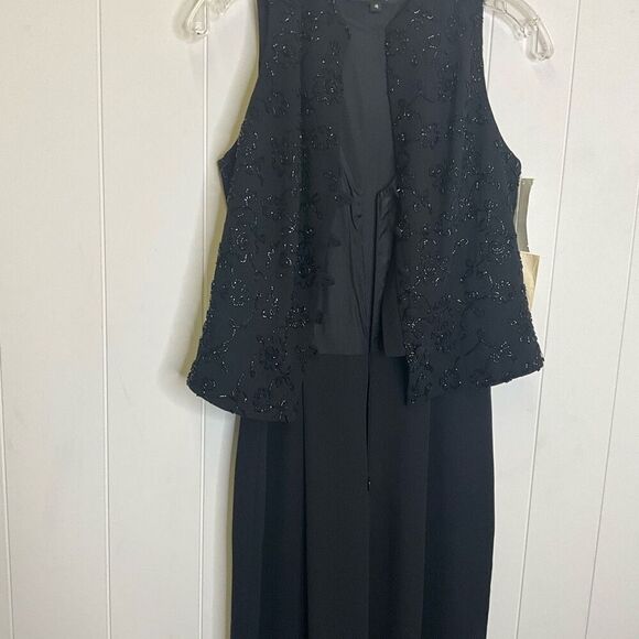Brand New Laundry Shelli Segal Black Embellished Jumpsuit Set w/ Vest Evening 4 - Picture 6 of 12